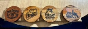 Barrel Restorations Custom laser etched timber coasters